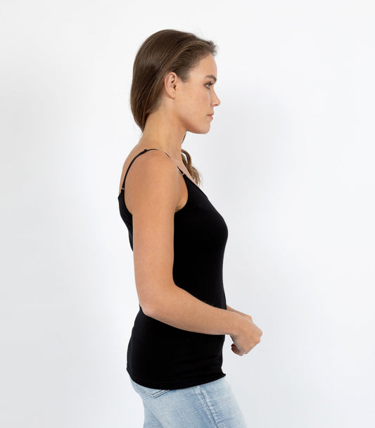 Pure Merino Wool 200gsm Camisole - Black/Ivory