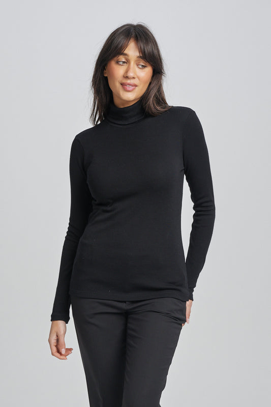Pure Merino Wool 240gsm Roll Neck Long Sleeve Black