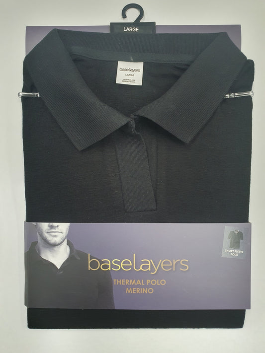 NEW Men's Pure Merino Wool POLO Short Sleeve - Black