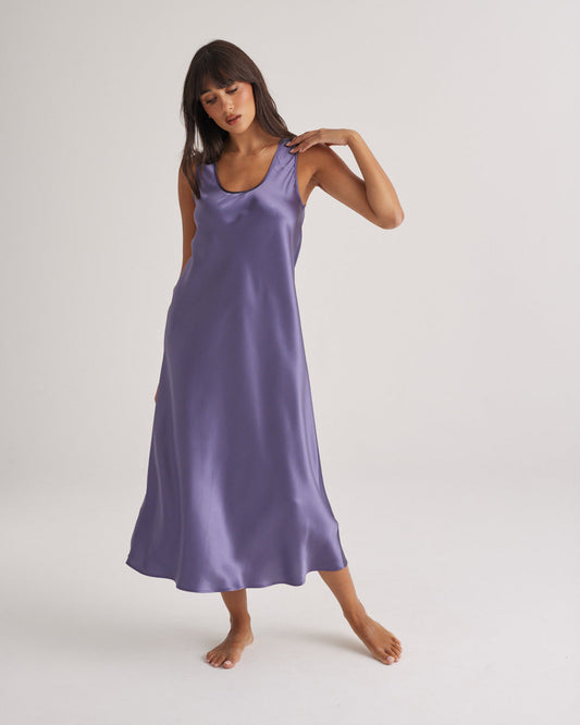 Mono Silk Long Nightdress Blue Manor