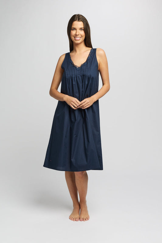 Cotton Spot Built Up Shoulder Nightie Navy LL863