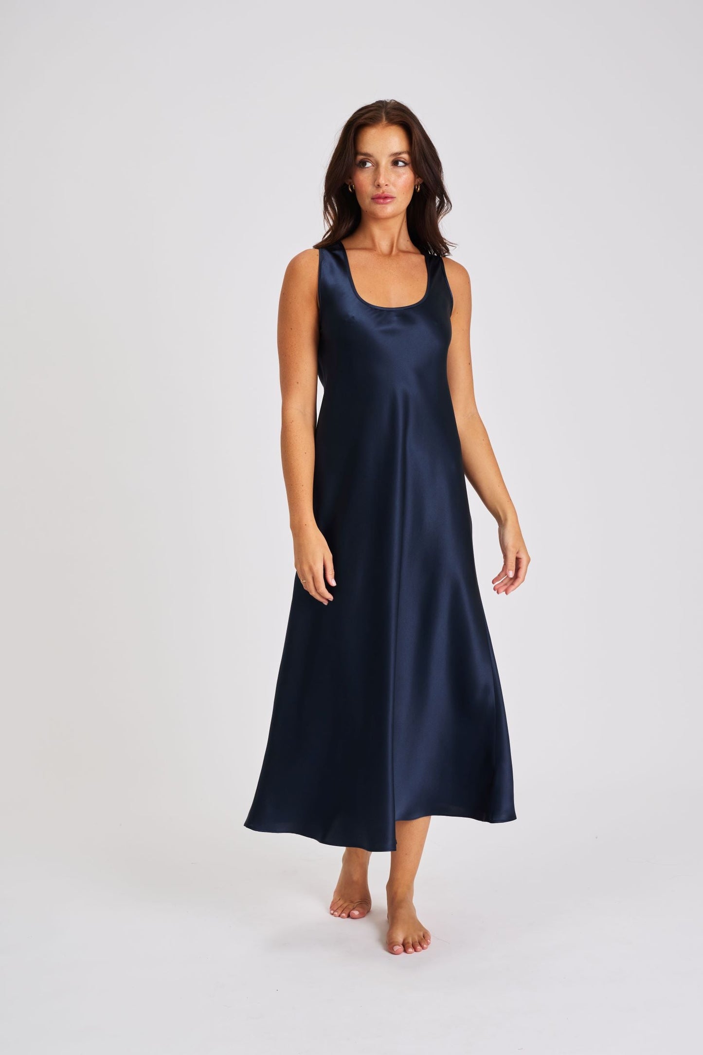 Mono Silk Long Nightdress Navy