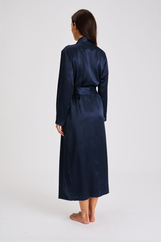 SILK ROBE LONG ONGOING NAVY - LL509