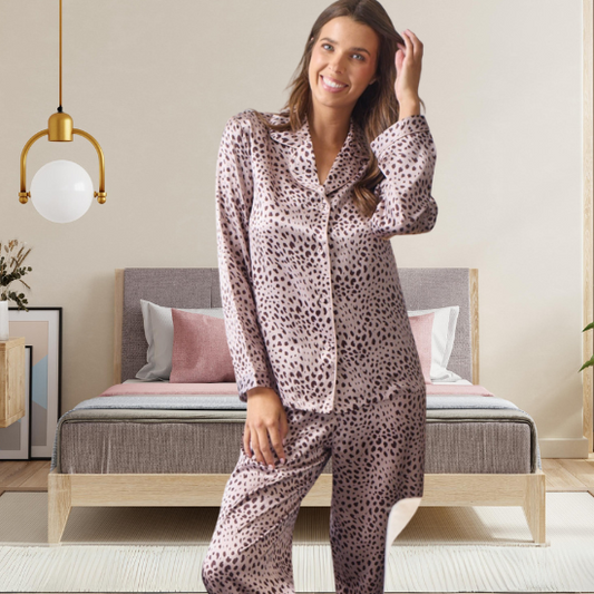 Silk Piped Pajama Set Leopard* Special