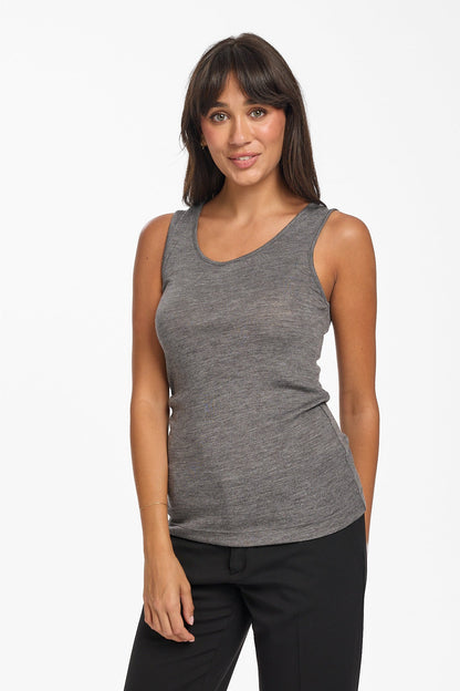 New Merino Wool & Bamboo Pointelle Thermal Tank - Charcoal