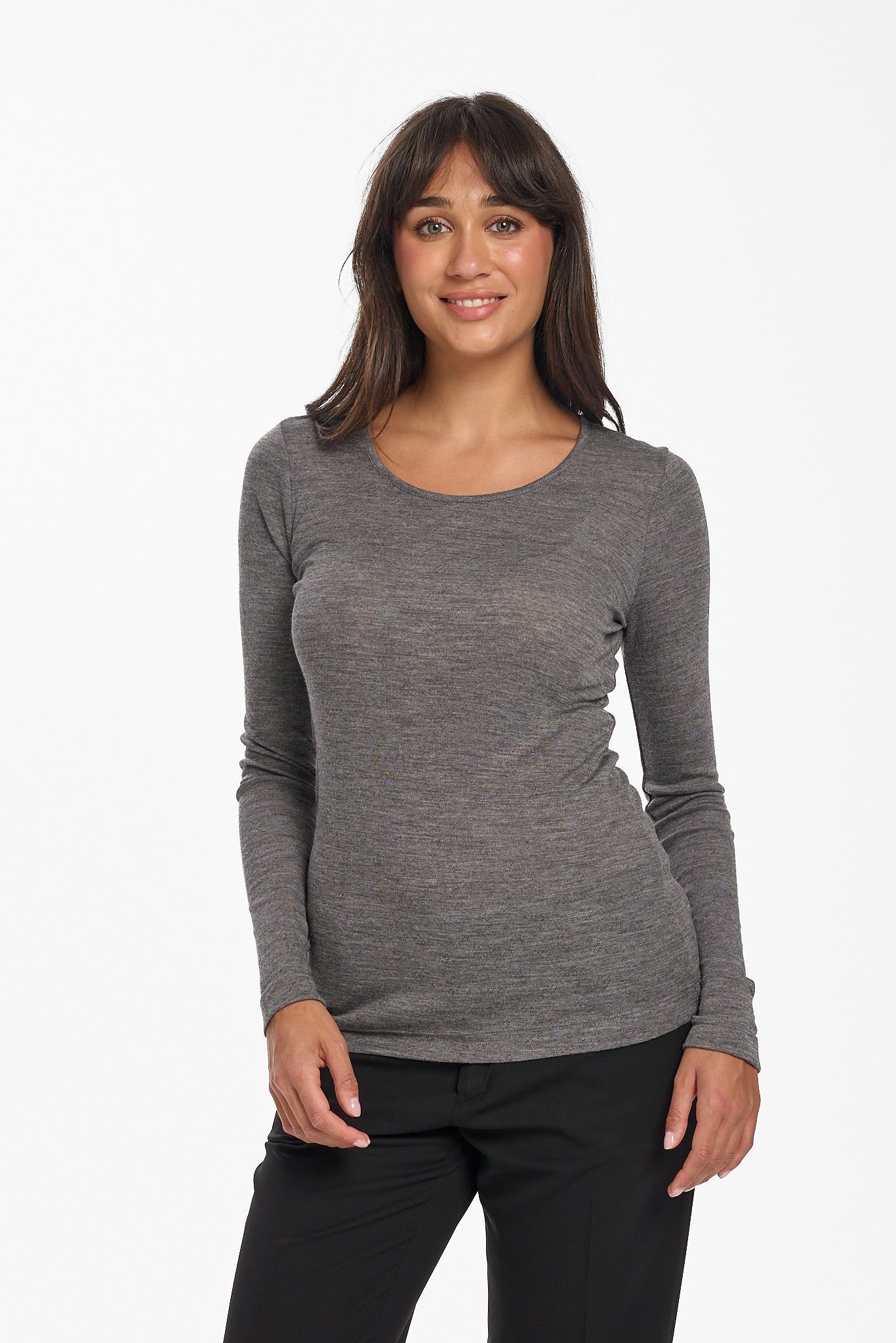 New Merino Wool & Bamboo Pointelle L/S - Charcoal