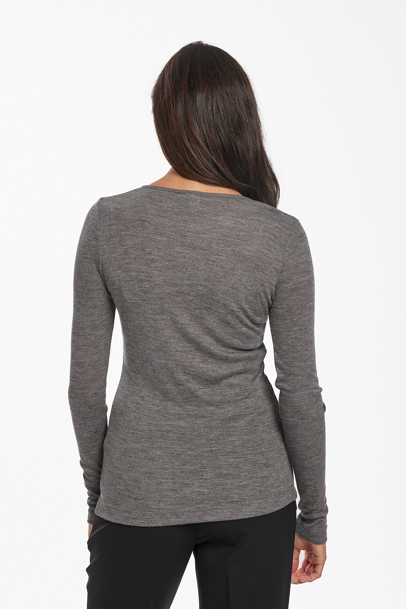 New Merino Wool & Bamboo Pointelle L/S - Charcoal