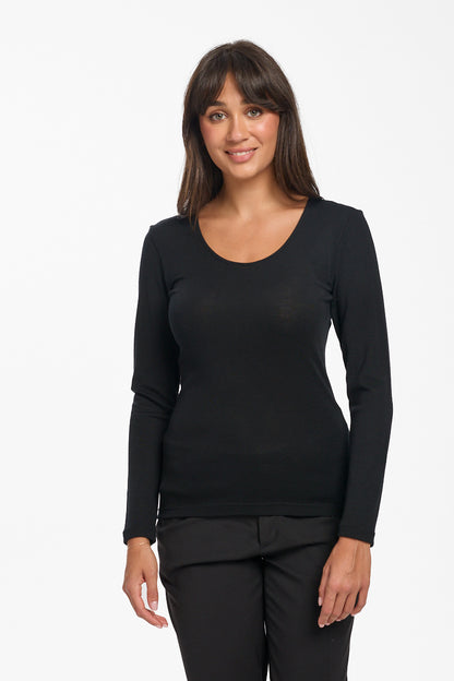 Pure Merino Wool 200gsm Long Sleeve  - Black/Ivory