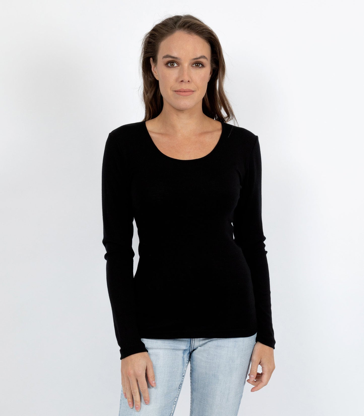 Pure Merino Wool 200gsm Long Sleeve  - Black/Ivory