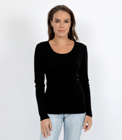 Pure Merino Wool 200gsm Long Sleeve  - Black/Ivory