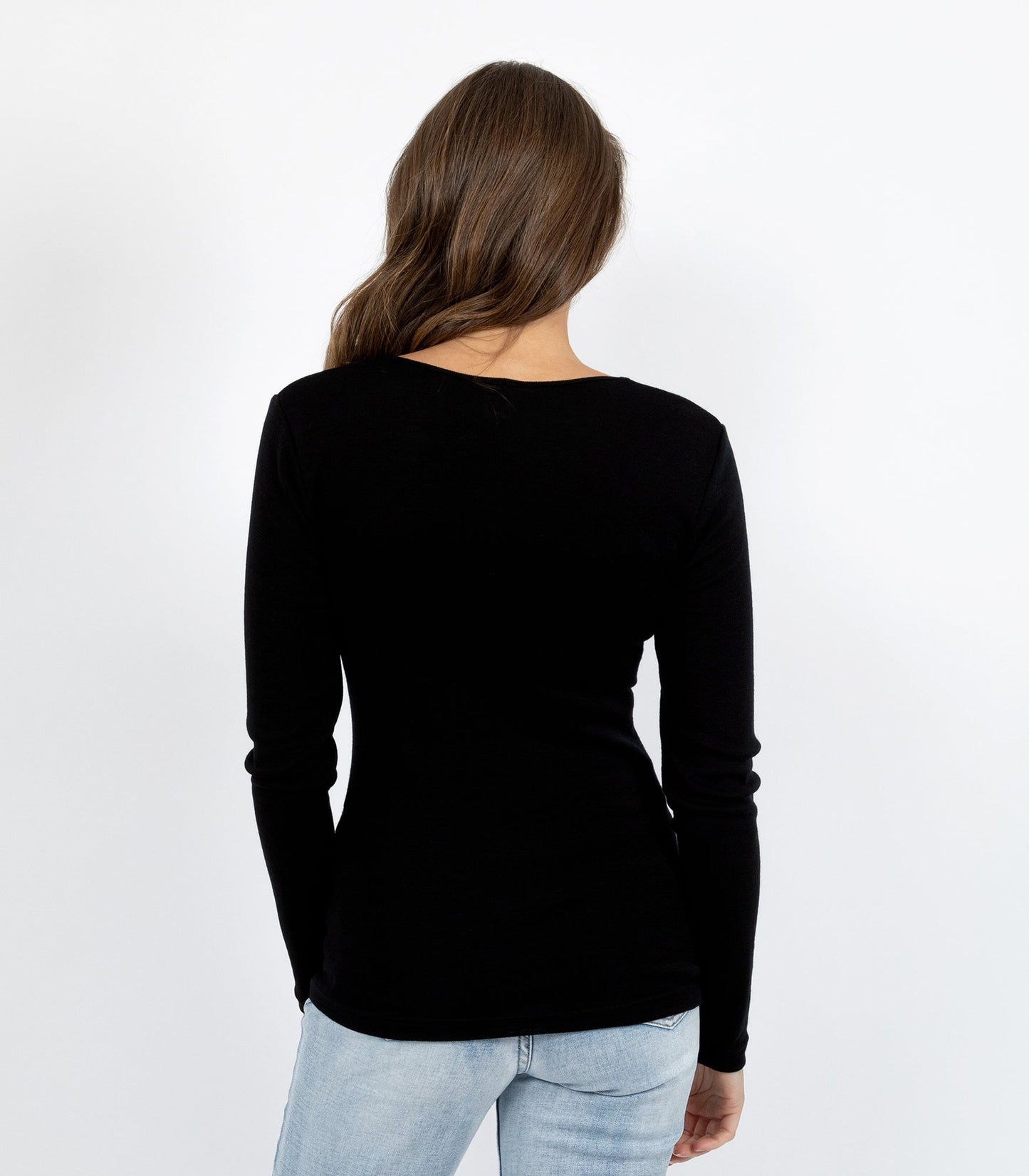 Pure Merino Wool 200gsm Long Sleeve  - Black/Ivory