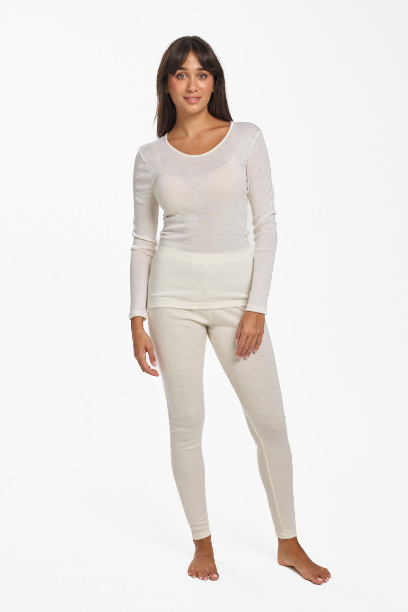 Pure Merino Wool 200gsm Long Sleeve  - Black/Ivory