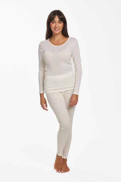 Pure Merino Wool 200gsm Long Sleeve  - Black/Ivory