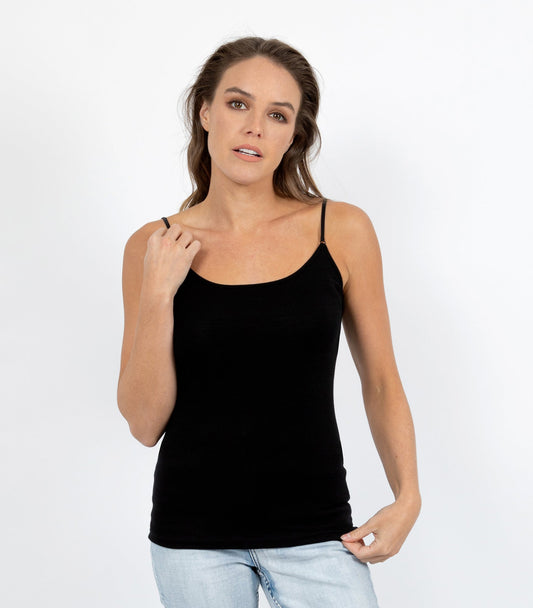 Pure Merino Wool 200gsm Camisole - Black/Ivory