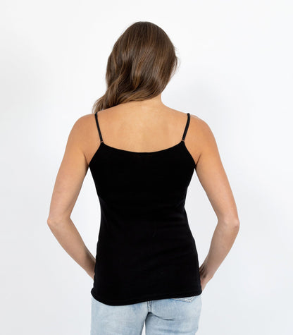Pure Merino Wool 200gsm Camisole - Black/Ivory