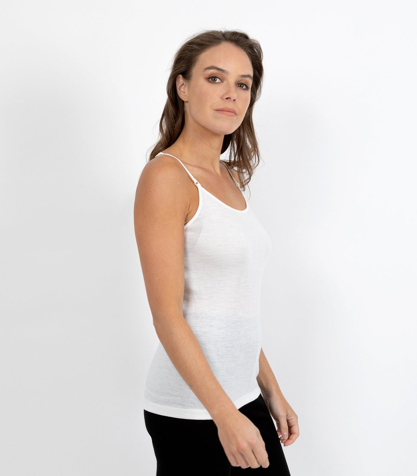 Pure Merino Wool 200gsm Camisole - Black/Ivory