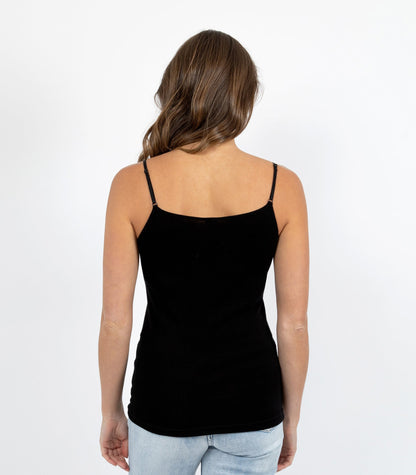 Pure Merino Wool 200gsm Cami with Motif Black/Ivory