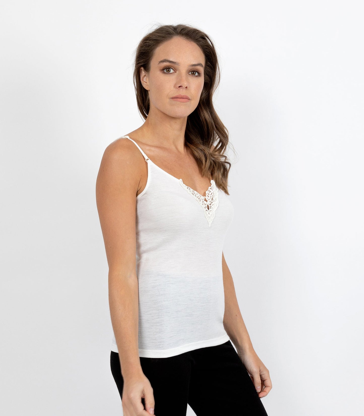 Pure Merino Wool 200gsm Cami with Motif Black/Ivory