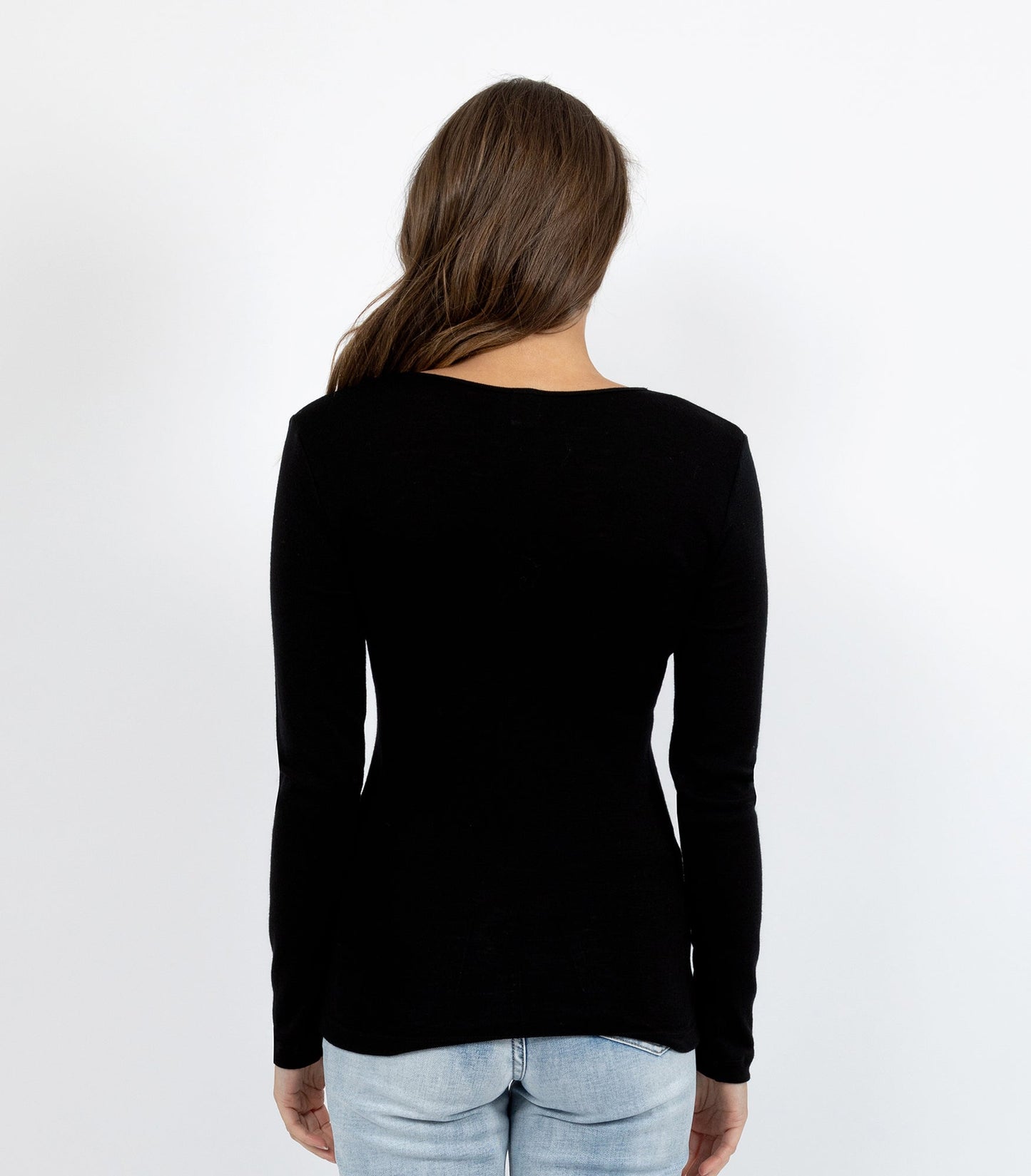 Pure Merino Wool 200gsm L/Slve with Lace Motif Insert - Ivory/Black