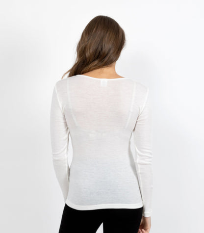 Pure Merino Wool 200gsm L/Slve with Lace Motif Insert - Ivory/Black