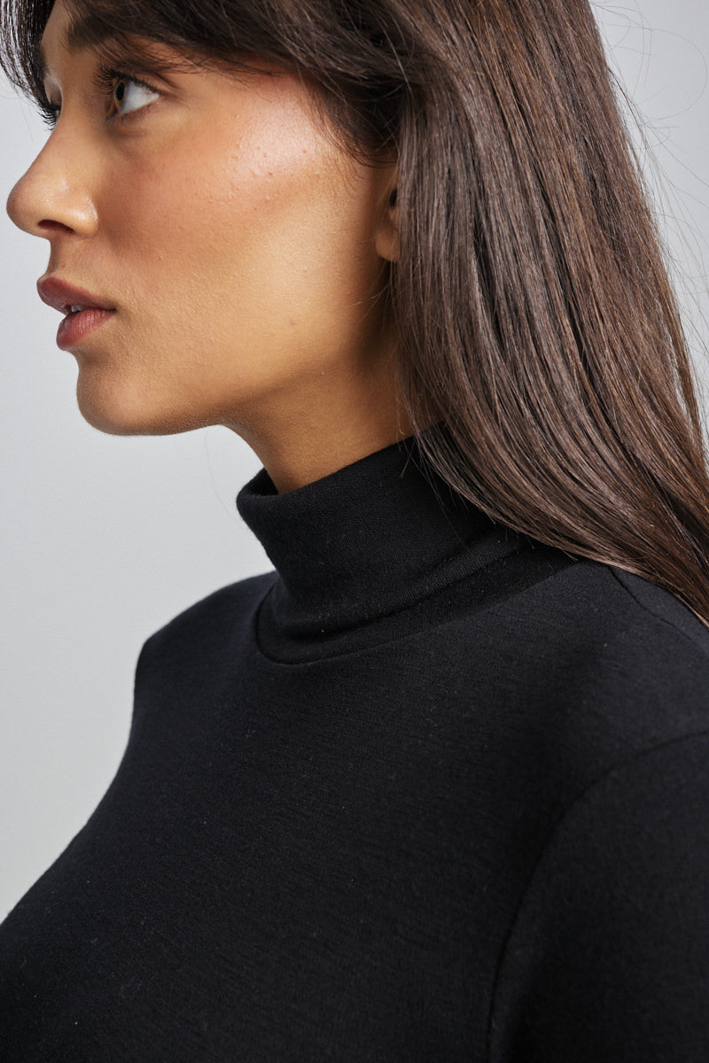 Pure Merino Wool 240gsm Roll Neck Long Sleeve Black