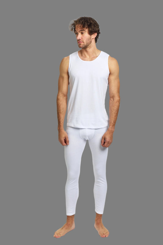 Mens Interlock Thermal Tank - White