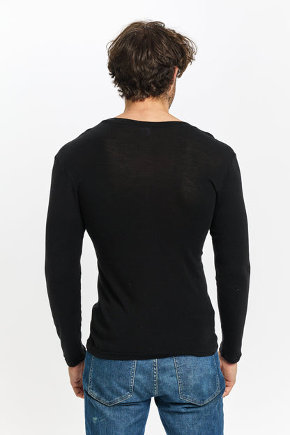 Men's Pure Merino Wool L/Slve Crew Neck - Black