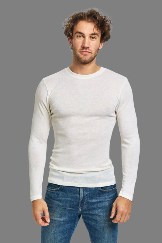 Men's Pure Merino Wool L/Slve Crew Neck - Ivory