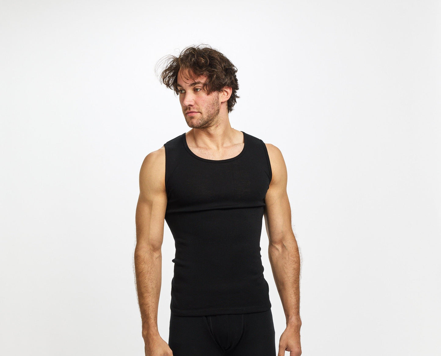 Thermal Underwear Mens Pure Merino Wool Tank Black