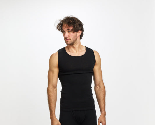 Thermal Underwear Mens Pure Merino Wool Tank Black