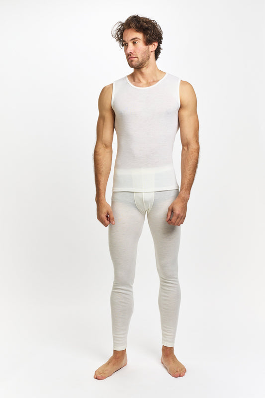 Thermal Underwear Mens Pure Merino Wool Tank - Ivory