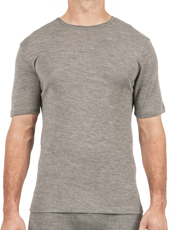 Men's Pure Merino Wool Short Sleave Crew Neck - Grey Marle