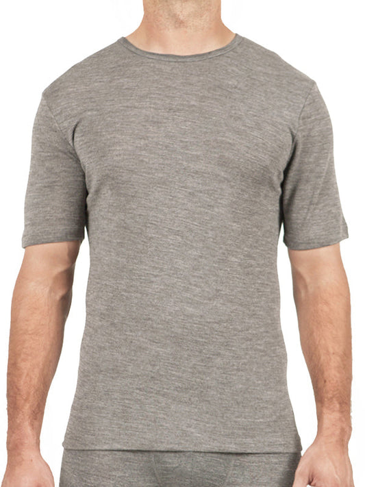 Men's Pure Merino Wool Short Sleave Crew Neck - Grey Marle