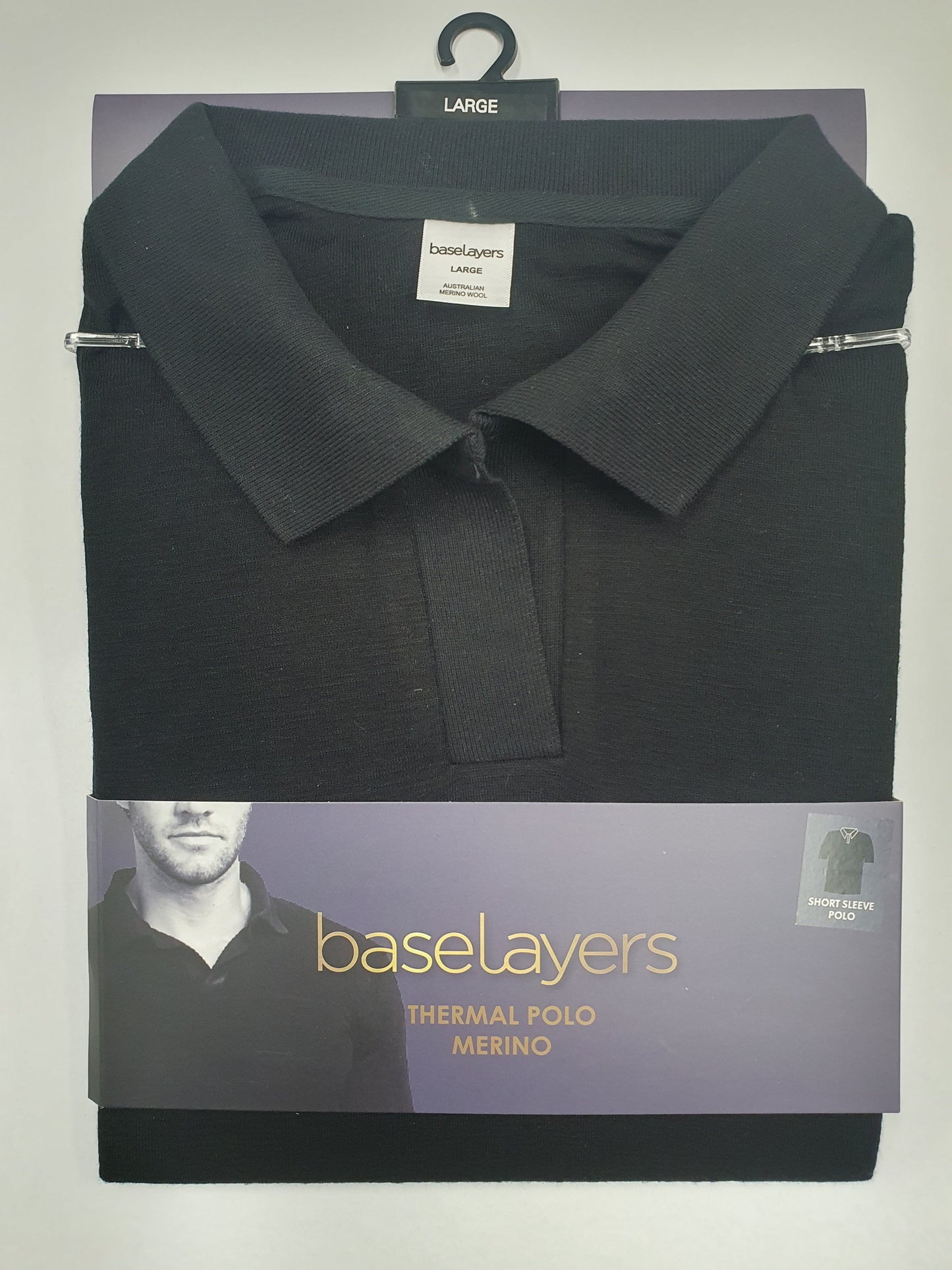 NEW Men's Pure Merino Wool POLO Short Sleeve - Black