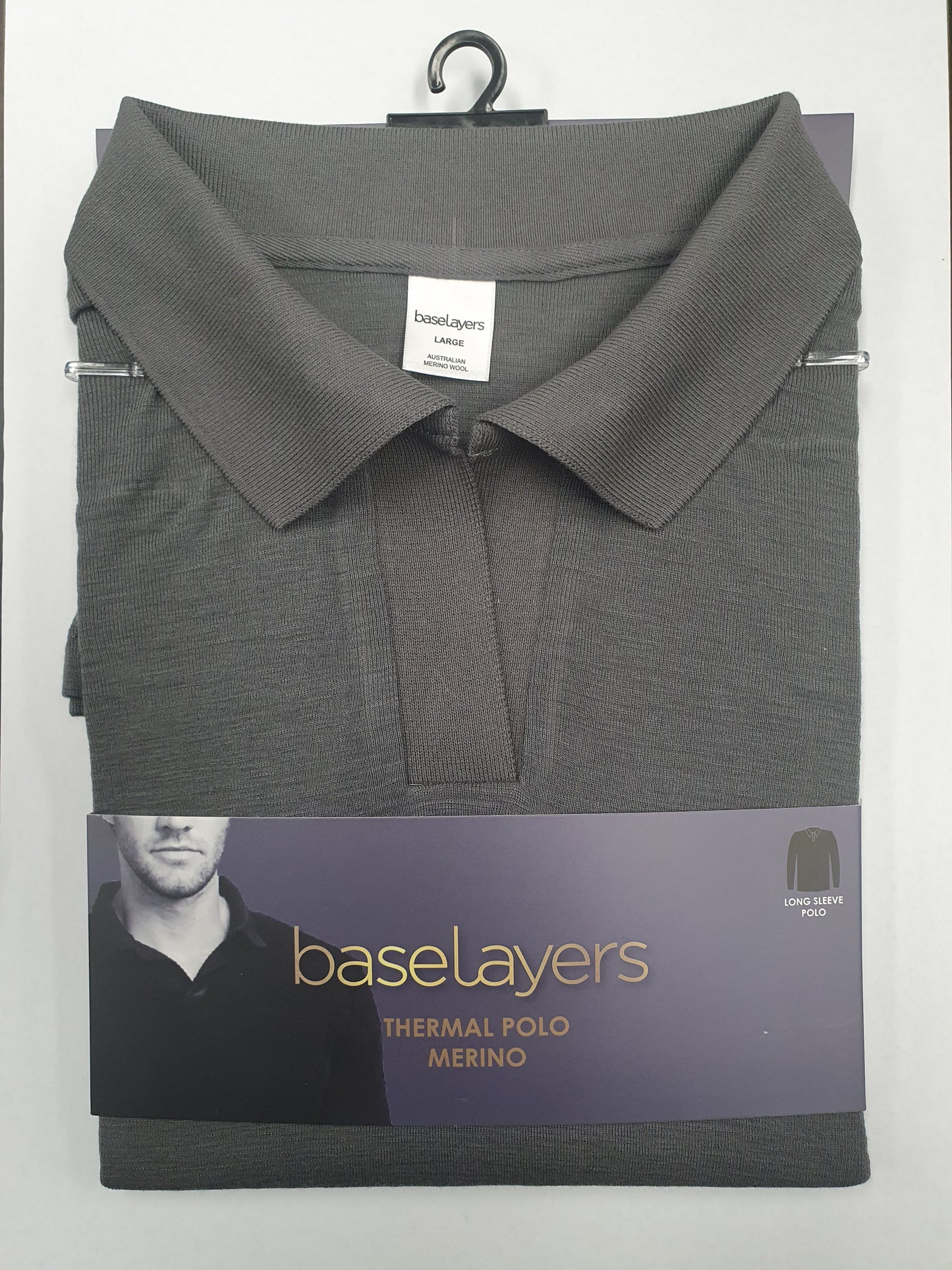 NEW Men's Pure Merino Wool POLO Long Sleeve - Grey