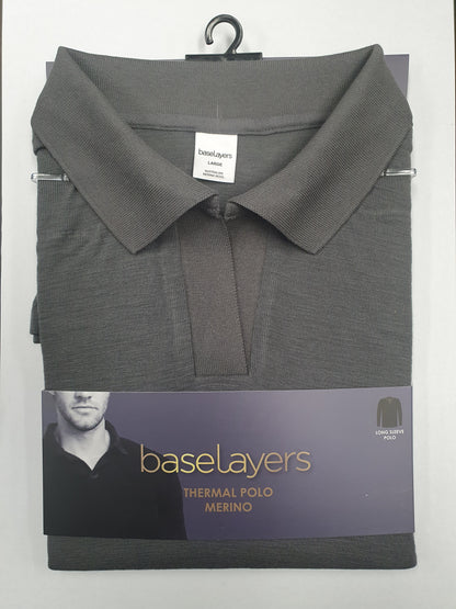 NEW Men's Pure Merino Wool POLO Long Sleeve - Grey