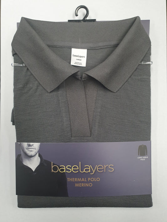 NEW Men's Pure Merino Wool POLO Long Sleeve - Grey