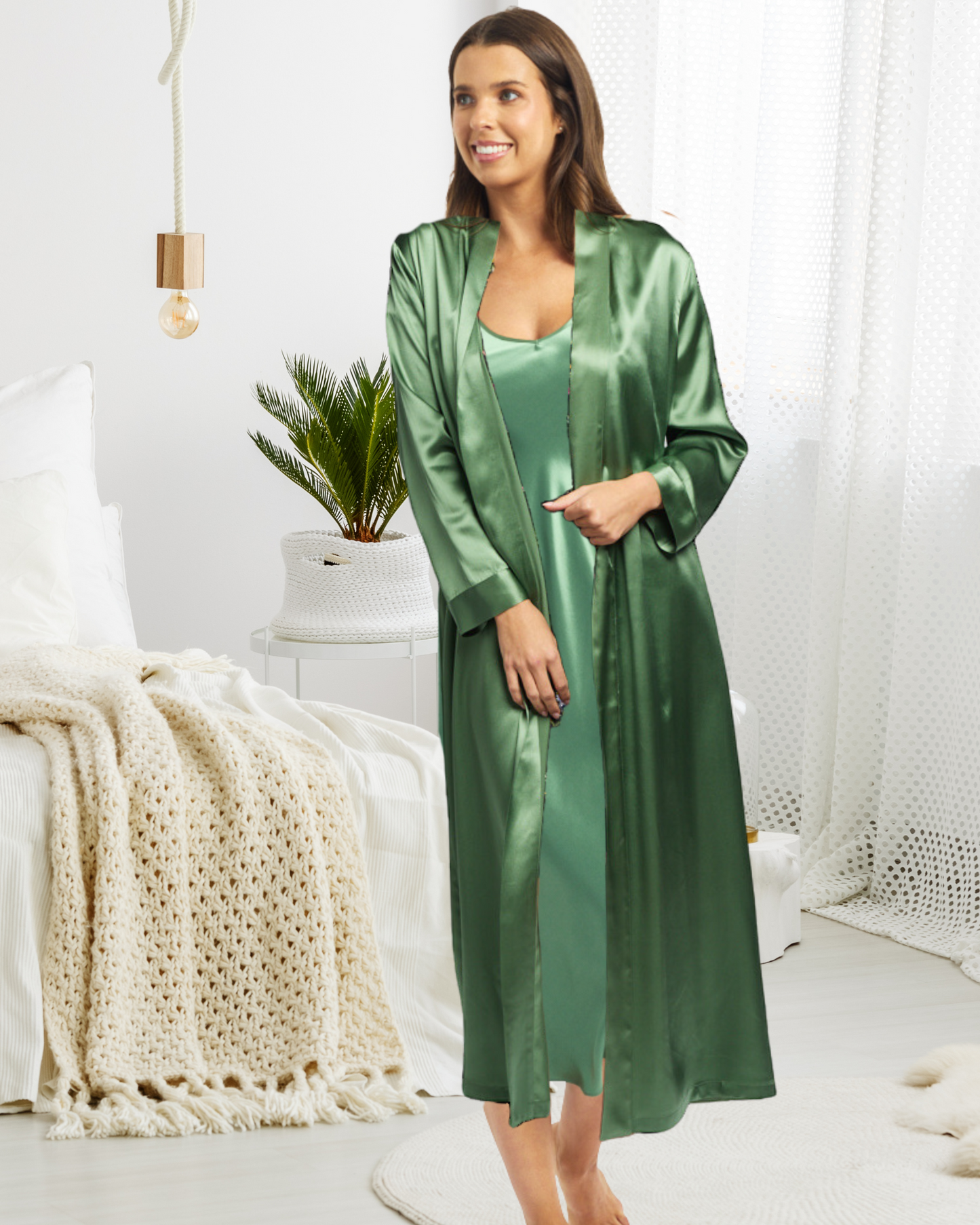 Long Silk Robe Basil
