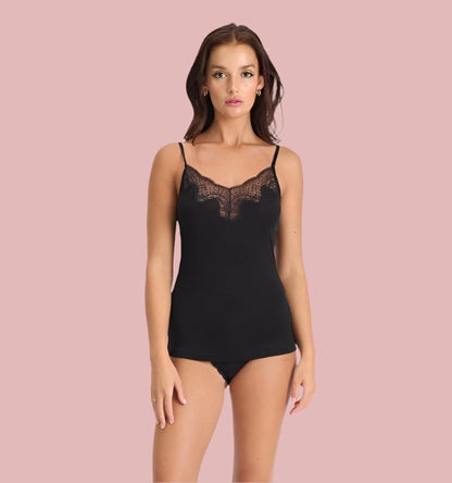 Silk Jersey Lace Camisole Black