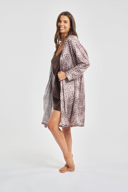 Silk Robe Mid Length - Leopard* Special