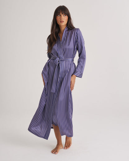 New Silk Long Robe Blue Manor Stripe