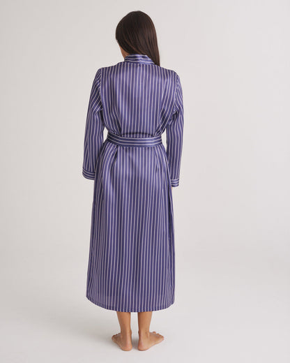 New Silk Long Robe Blue Manor Stripe