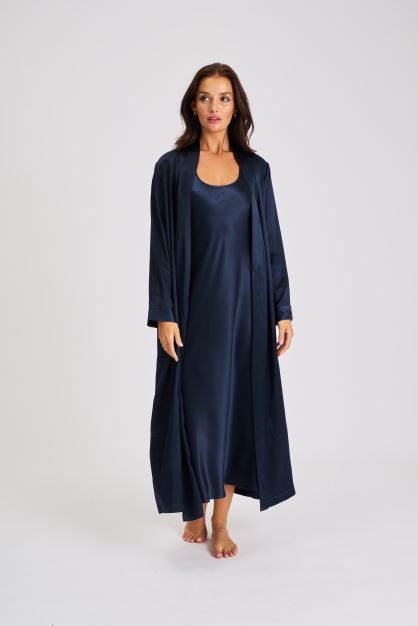 SILK ROBE LONG ONGOING NAVY - LL509