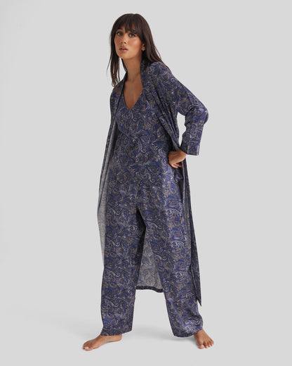 New Silk Pants Wide Leg Blue Manor