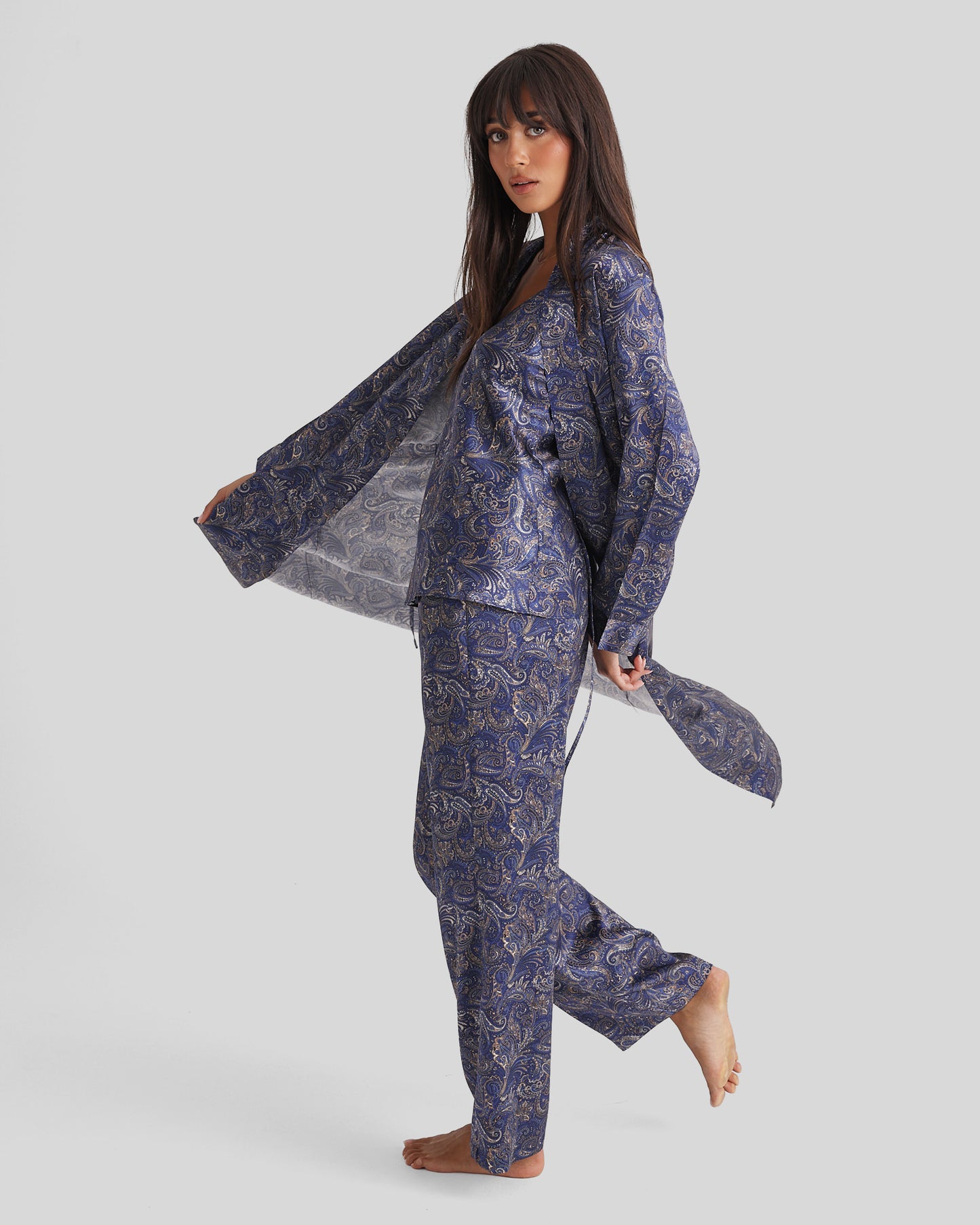 New Silk Pants Wide Leg Blue Manor