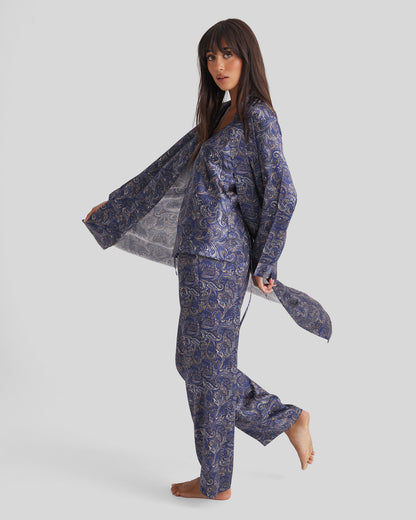 New Silk Pants Wide Leg Blue Manor