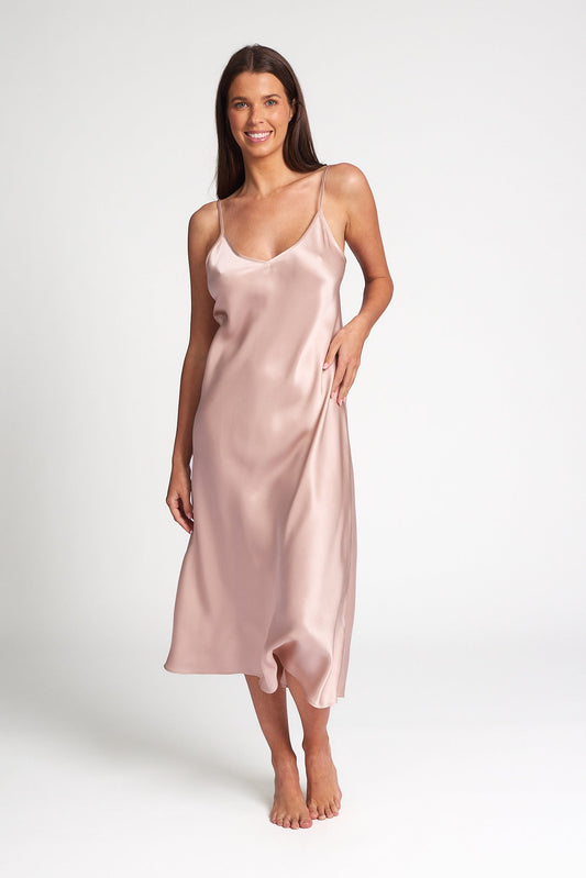 Silk Chemise 3/4 Length - Dusk Pink