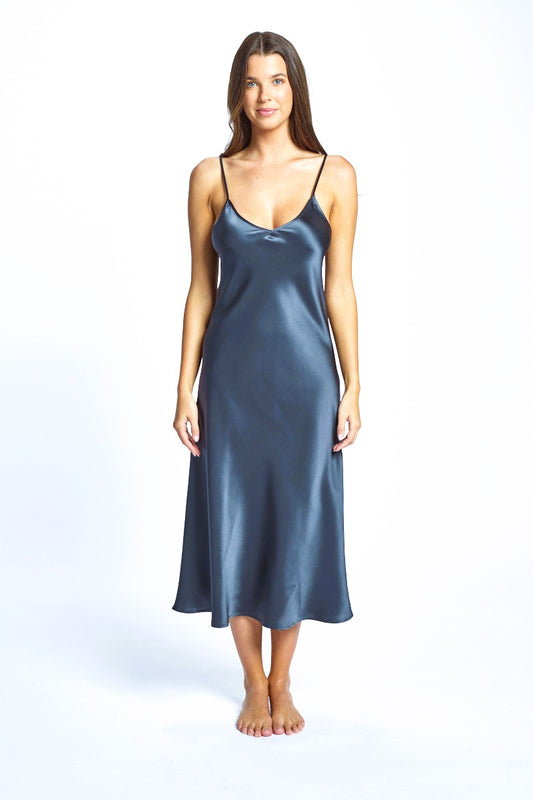 Silk Chemise 3/4 Length - Navy
