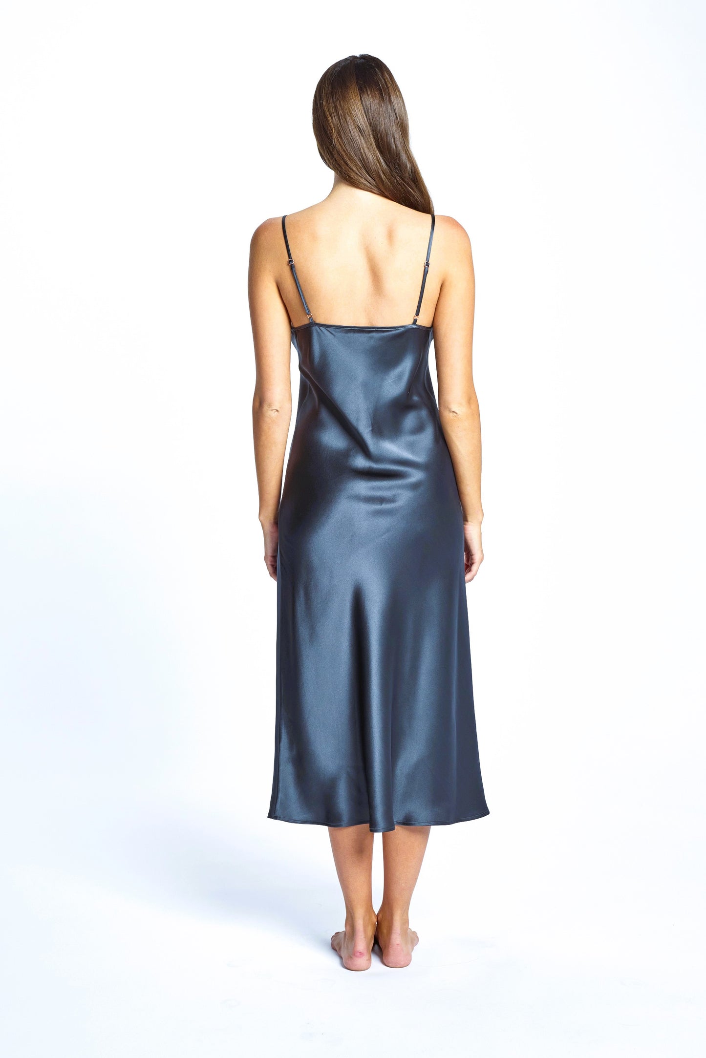 Silk Chemise 3/4 Length - Navy