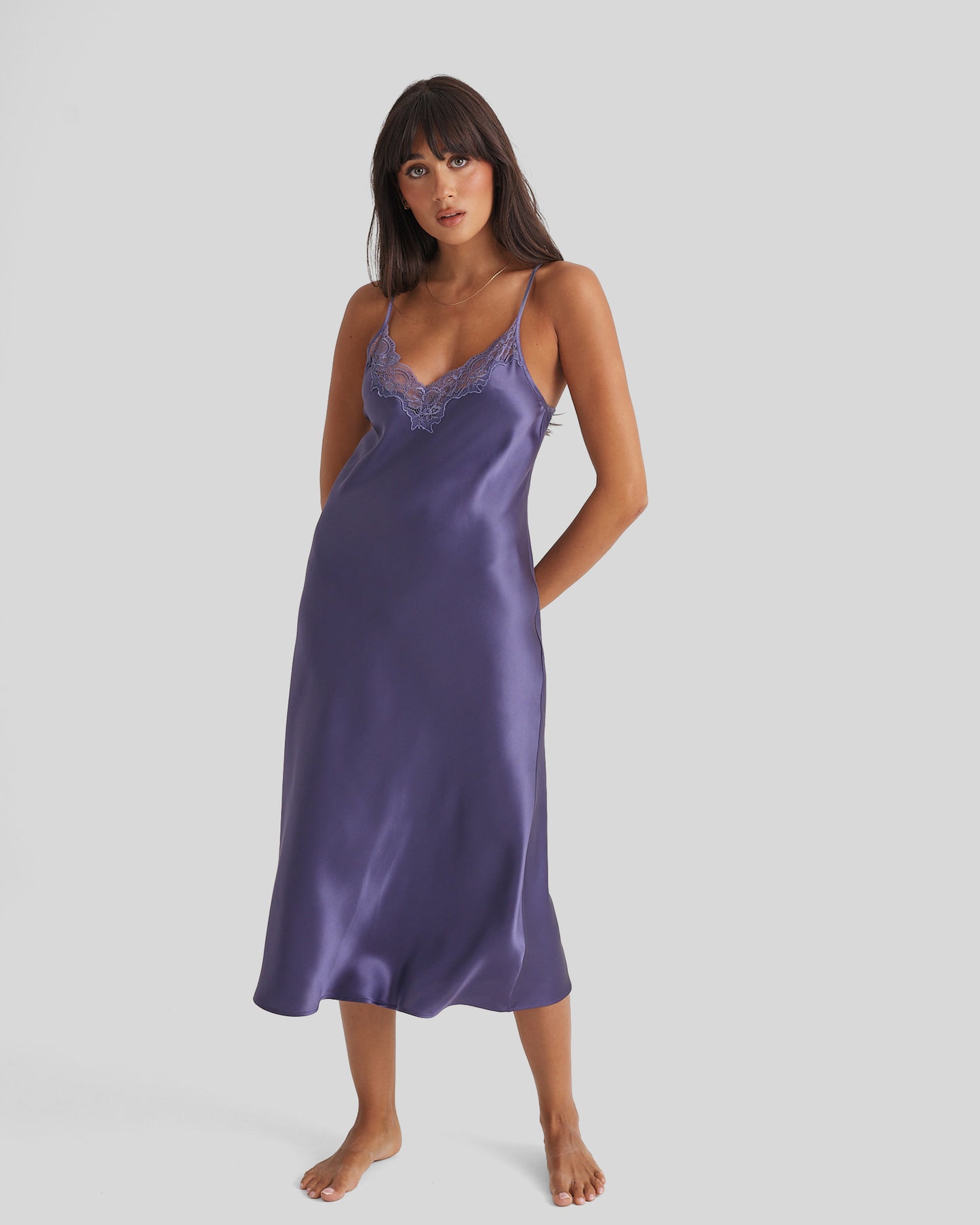 New Extended Long Chemise With Lace Blue Manor